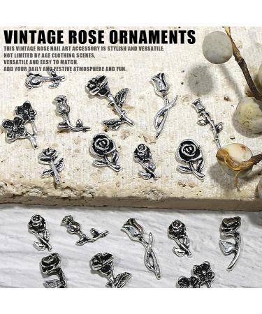 3D Flower Nail Charms 100CPS Mixed Rose Flower Metal Nail Gems Studs Retro Nail Art Decorations Ornaments for Nail Design Supplies Jewelry Accessories (Vintage Silver) - Buy Online on GoSupps.com