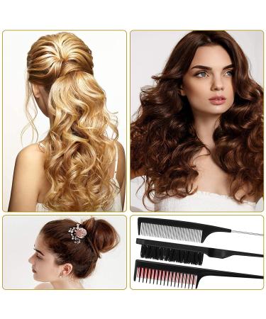 3 Piece Hair Styling Comb Set - Hair Brush, Teasing Comb, and Rat Tail Comb for Women - Black, Red, and Black - Buy Online on GoSupps.com