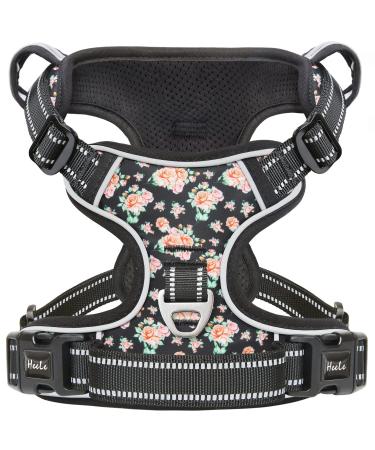 Heele dog crockery no-pull dog harness breast dishes for medium-sized dogs softly breathable-adjustable reflective dog harness Anti Zug with padded handle flower black s s flower black - Buy Online on GoSupps.com