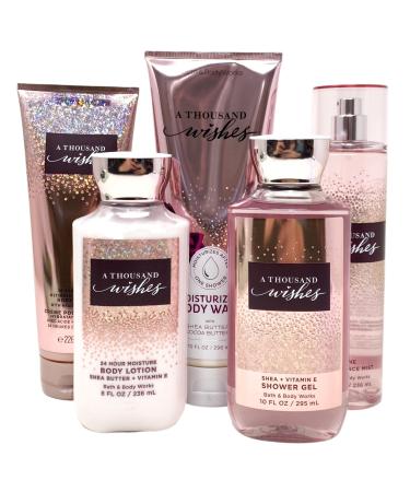 A THOUSAND WISHES 5 Piece Deluxe Gift Set - Includes Fine Fragrance Mist Ultimate Hydration Body Cream Moisturizing Body Wash Body Lotion and Shower Gel - Full Size