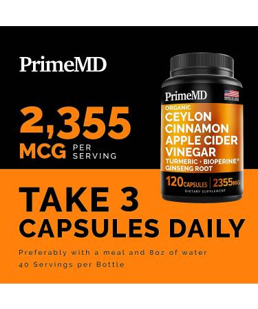 Ceylon Cinnamon Capsules 2355mg with Apple Cider Vinegar, Turmeric & Siberian Ginseng - 5-in-1 Supplement with Bioperine - 240 Capsules - Buy Online on GoSupps.com