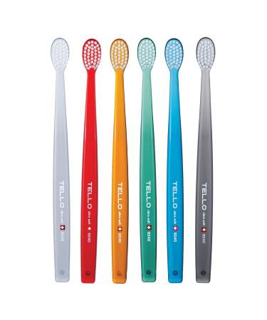 TELLO 6240 Adult Ultra Soft Swiss Toothbrush for Gentle Cleaning with Ergonomic Handle  Assorted Colors 6 Count 6 Count (Pack of 1)