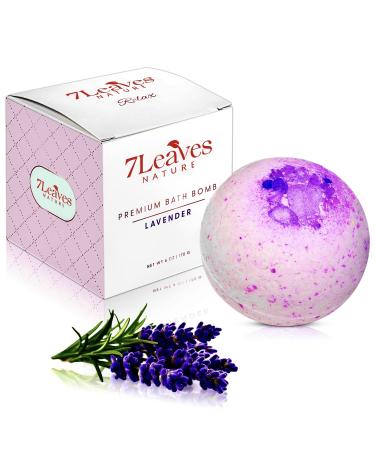 7Leaves Nature Premium Bath Bomb  Lavender  All-Natural  Large 6oz. Fizzies  Skin Moisturizer  Relaxing Bubble & Spa Bath  Handmade  Gift Idea Birthday Mothers Day Valentines Anniversary Christmas.