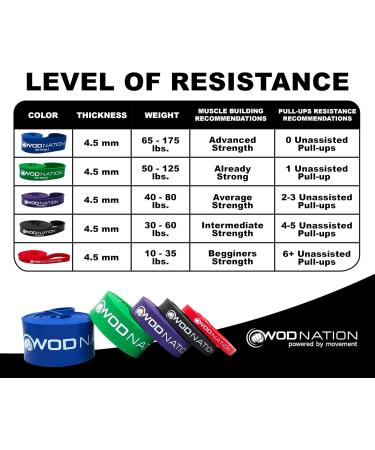 WOD Nation Pull Up Assistance Bands - 10-175lbs Best for Pull-Up & Chin-Up Support Resistance Training Stretching & Mobility 41 inch Green Straps (50-125 lbs - Buy Online on GoSupps.com