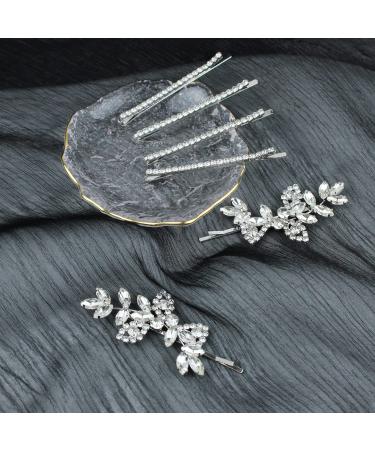 6-Piece Rhinestone Bridal Hair Clips Set - Crystal Leaf Wedding Hair Pins for Brides, Bridesmaids, Flower Girls - Silver Barrette Jewelry - Buy Online on GoSupps.com