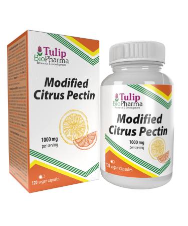 Tulip BioPharma Modified Citrus Pectin (MCP) 500mg 120 Vegan Capsules 90% Galacturonic Acid 3rd Party Lab Tested High Strength Supplement Gluten and GMO Free