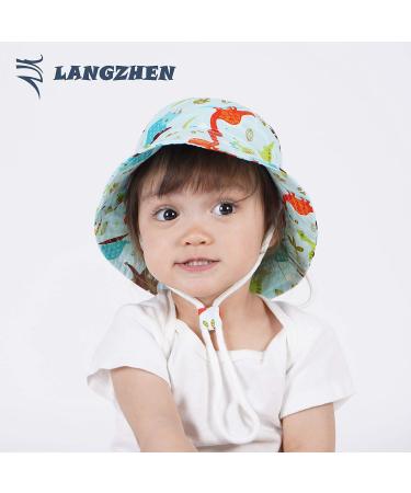 LANGZHEN Baby Girls Beach Sun Protection Hat with Chin Strap - Colorful Dinosaur+Blue-Whale, 1-2 Years - Buy Online on GoSupps.com