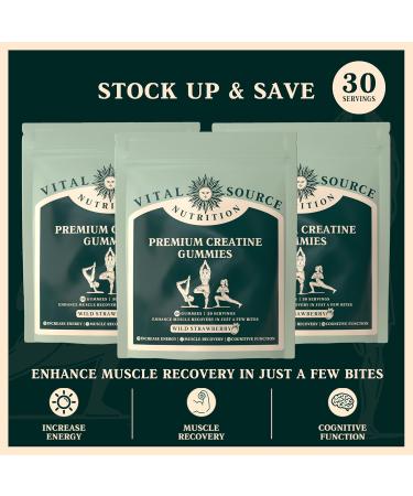 Vital Source Nutrition Creatine Gummies - 5g Vegan Gluten-Free Halal - Muscle Growth & Recovery Support - Wild Strawberry Flavor - 120 Gummies - Buy Online on GoSupps.com