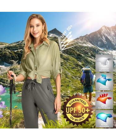 Women's UPF 50+ Long Sleeve Safari Shirt for Hiking & Fishing - Sun Protection, Quick Dry & Cooling - Khaki Small - Buy Online on GoSupps.com