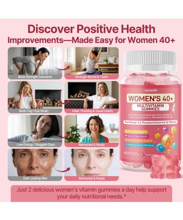 Multivitamin for Women Gummies for 40+ with Omega-3 Phosphatidylserine B-Complex Lutein Algae Calcium + Vitamin D3 for Brain Eye Energy Immune & Bone Support* Vegan Sugar Free 120 Cts - Buy Online on GoSupps.com