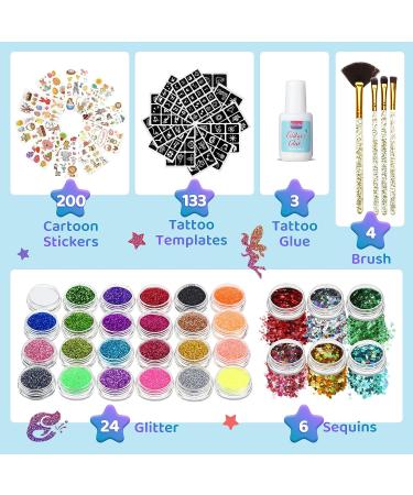 Glitter Tattoos Kit Gift for Kids - 30 Colors Waterproof Temporary Tattoos with Stencils, Stickers, Brushes, Glue & Body Glitter - Perfect for Festival Parties & Christmas Gifts - Adults & Kids - Buy Online on GoSupps.com