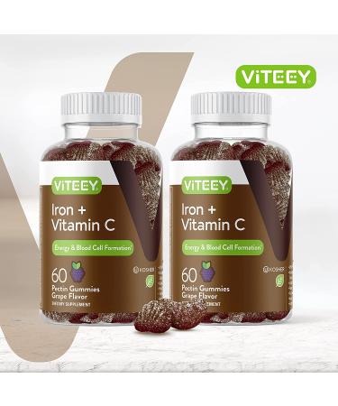 Iron Gummies 20mg + Vitamin C 26mg for Iron Deficiency and Anemia - Energy Support, Blood Cell Formulation - Vegan Chewable Grape Gummy Chews 60 ct (Pack of 2) - Buy Online on GoSupps.com