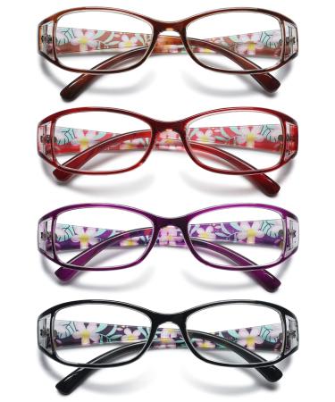 Vevesmundo women reading glasses Flowers Cats Vintage Groß Reading Aid Showing Modern glasses with diopters 1.0 1.5 1.75 2.25 2.75 3.5 4.0 4.5 5.5 6.0 4 pieces of reading glasses (black+brown+purple+red) 1.75 x