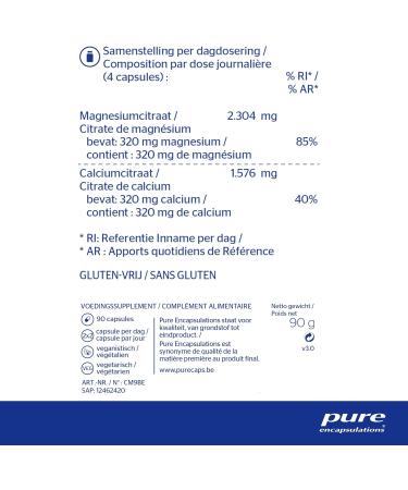Pure Encapsulations Calcium Magnesium Bioavailable Combination of Minerals for Heart Circulation and Muscles 90 Capsules - Buy Online on GoSupps.com