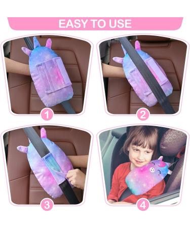 Unicorn Castle Seatbelt Pillow - Kids Car Seat Head Support & Strap Cover in Blue Purple - Buy Online on GoSupps.com