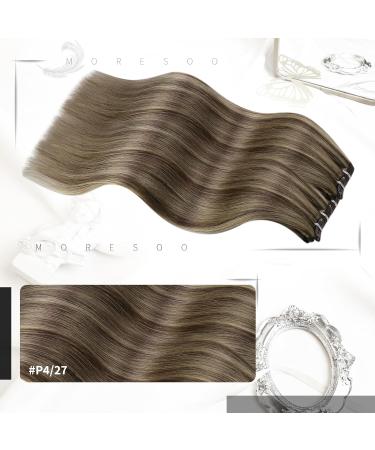 Moresoo Human Hair Extensions Clip in Dark Brown with Caramel Blonde Highlights 12 Inch 5 Pcs/70g #P4/27 - Buy Online on GoSupps.com
