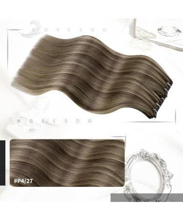 Moresoo Clip-In Extensions | Real Hair Balayage | Double Tress Remy Hair | Dark Brown to Ash Blond | 7pcs 120g 55cm #P4/27 - Buy Online on GoSupps.com