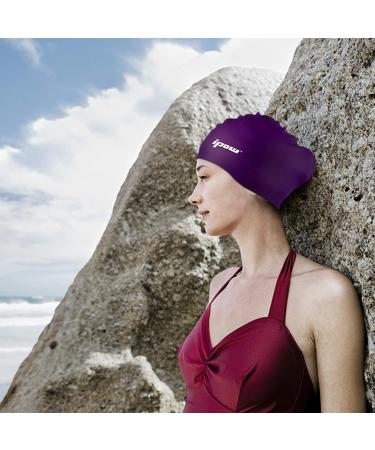IPOW Swimming Cap for Long Hair - Purple Bathing Hat for Kids Girls & Youth | International Shipping Available - Buy Online on GoSupps.com