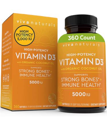 Viva Naturals Vitamin D3 5000 IU - Boost Immunity & Bone Health | 360 Capsules - Buy Online on GoSupps.com