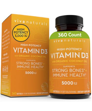 Viva Naturals Vitamin D3 5000 IU - 360 Capsules  - Buy Online on GoSupps.com