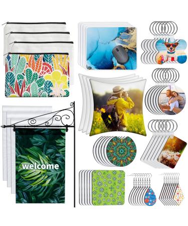 114Pcs Sublimation Blanks Products, Sublimation Blanks Set Including DIY Blank Makeup Bag, Keychain, Earring, Pillow Cover, Mouse Pad, Coaster, Garden Flag for Sublimation Transfer Mother's Day Gifts - Buy Online on GoSupps.com
