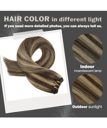 Moresoo Dark Brown with Caramel Blonde Weft Hair Extensions 16 Inch Straight Human Hair 100g - Buy Online on GoSupps.com