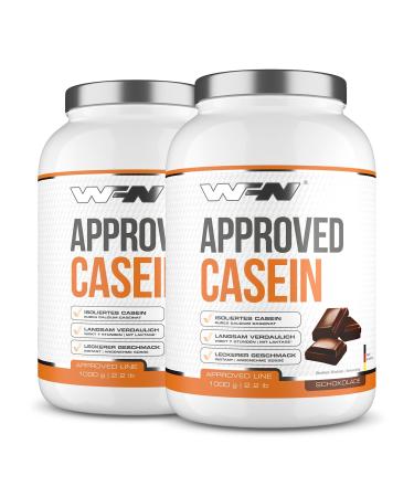 Wfn Approved casein - casein protein powder - chocolate - 2x 1 kg - creamy casein protein shake - very good soluble casein protein powder - 66 portions - made in Germany - external laboratory chocolate 1 kg (2 pack)