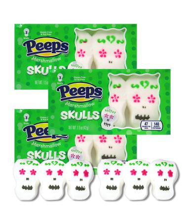 Halloween Peeps Marshmallow Candy, Party Favors or Baking Decoration DIY, Festive Candy, Pack of 3, 9 Pieces (Sugar Skulls)