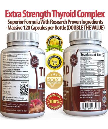 Bioganix Thyroid Support Supplement | Extra Strength Advanced Complex with Iodine, Vitamin B12, Selenium, Zinc & Ashwagandha | 120 Capsules - Buy Online on GoSupps.com