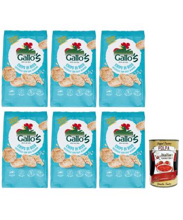 Italian Gourmet E.R. Riso Gallo Chips with Whole Grain Rice and Sea Salt snack with brown rice and sea salt 40g bag + Italian Gourmet Polpa di Pomodoro 400g box