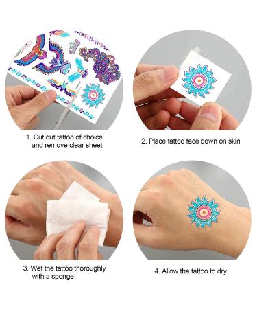 Konsait 135pcs UV Neon Butterfly Temporary Tattoos for Girls - Blacklight Bohemia Skull Heart Eagle Owl Scorpion Totem Lace Stickers - Buy Online on GoSupps.com