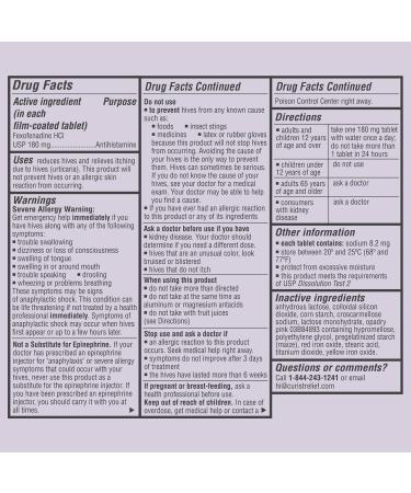 Curist Fexofenadine Hydrochloride 180mg - 60 Non-Drowsy Antihistamine Tablets for 24-Hour Hives & Itch Relief - USA Made Allergy Medicine - Buy Online on GoSupps.com