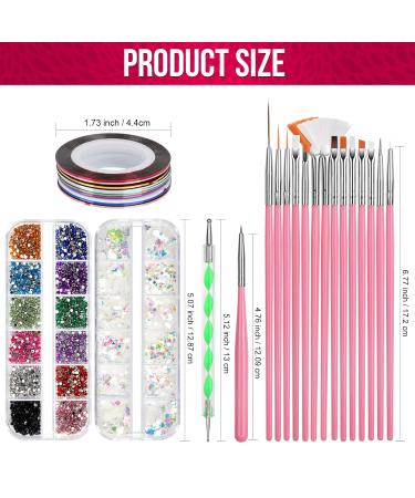 Fandamei Nail Art Brush Set - 15-Piece Gel Nail Brushes Dotted Pens Nail Strips & Rhinestones - Perfect Manicure Set in Pink - Buy Online on GoSupps.com