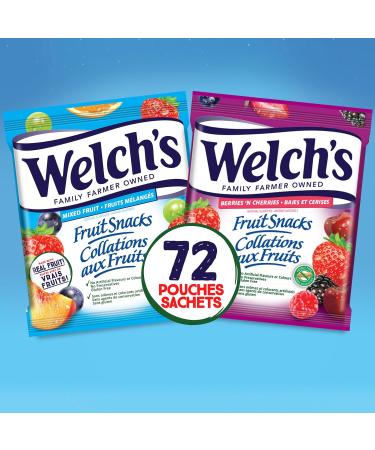 Welch's Fruit Snacks Mixed Fruit & Berries 'N Cherries Bulk Pack Gluten Free Individual Single Serve Bags 22g (Pack of 72) - Buy Online on GoSupps.com