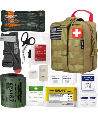 EVERLIT Emergency Trauma Kit, CAT GEN-7 Multi-Purpose SOS Everyday Carry IFAK for Wilderness, Trip, Cars, Hiking, Camping, Fathers Day Birthday Gift for Him Men Husband Dad Boyfriend (Tan)