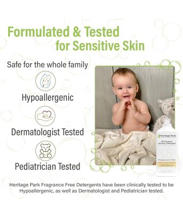 Heritage Park Fragrance-Free Laundry Detergent - Hypoallergenic & pH-Neutral 3x Concentrated Refill Pouch for Sensitive Skin - Stain-Fighting Enzymes (64 fl oz - Buy Online on GoSupps.com