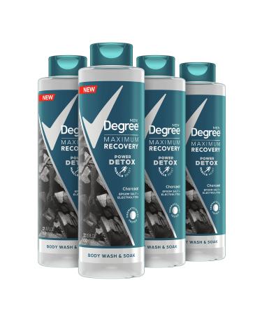 Degree Men Body Wash and Soak For Post-Workout Recovery Skincare Routine Charcoal + Epsom Salt + Electrolytes Bath and Body Product 22 Fl Oz (Pack of 4)