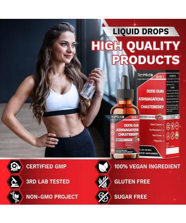 Tenmido 10in1 Liquid Dong Quai Supplement for Women with Ashwagandha Chasteberry Black Cohosh Red Clover Magnolia Red Raspberry Hops Flower Lemon Balm and Ginger - 30ml 1 Fl Oz - Buy Online on GoSupps.com