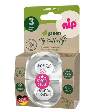 Nip Schnuller My Butterfly Green Special Edition Eco-Friendly Silicone Pacifier for 16-32 Months | Quiet & Jaw-Friendly | Special Saying for Grandma & Grand - Buy Online on GoSupps.com