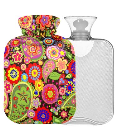 NAANLE hot water bottle with cover colorful flower paisley transparent hot water bottle hot water bottle to relieve back pain handwear heat neck and cold therapy 2 l
