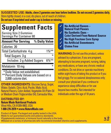 Nature Made Melatonin 10mg Gummies - Maximum Strength Drug-Free Sleep Aid (120 Count) - Buy Online on GoSupps.com