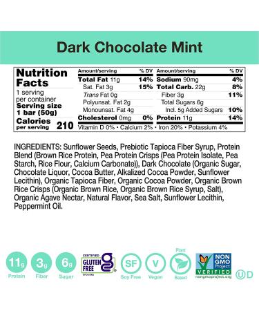 Zing Bars Dark Chocolate Mint Protein Bar - 10g Protein, Gluten Free, Plant-Based, Pack of 12 - Buy Online on GoSupps.com