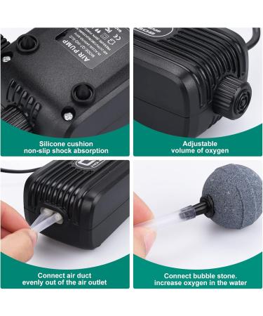Didude Aquarium Air Pump - Ultra Quiet 20-40dB Adjustable Double Outputs with Check Valves for 3.8-300L Aquariums - Buy Online on GoSupps.com