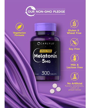 Carlyle Melatonin 5mg | 300 Tablets | Drug Free Supplement | Vegetarian Non-GMO Gluten Free - Buy Online on GoSupps.com