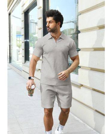 KUYIGO Men's Polo Shirt and Shorts Set - Summer Outfits | Casual Short Sleeve Polo Suit - Grey X-Large - Buy Online on GoSupps.com