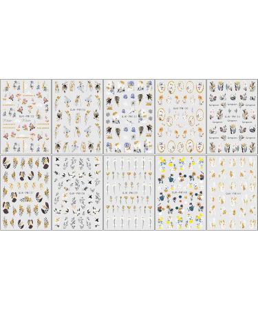 JMEOWIO 10 Sheets Glitter Spring Flower Nail Art Stickers Decals Self-Adhesive Colorful Summer Floral Nail Supplies Nail Art Design Decoration Accessories - Buy Online on GoSupps.com