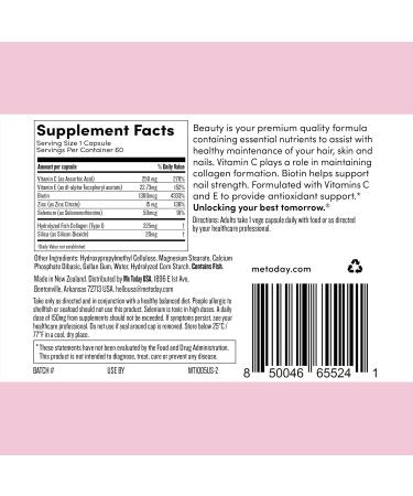 me today Beauty Supplement Hair Skin and Nails Vitamins for Women and Men with Biotin Collagen Vitamin C and Zinc for Stronger Hair Glowing Skin & Healthy Nails 60 Servings - Buy Online on GoSupps.com