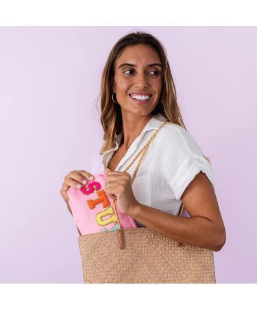 Fablinks Chenille Varsity Letter Makeup Pouch in Pink - Girls Travel Cosmetic Organizer Bag for Skincare - Teen Easter Basket Stuffer - Buy Online on GoSupps.com