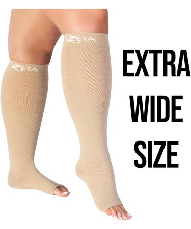 Zeta Wear Compression Stockings for Women - Thick Calves Comfortable Support for Swelling Open Toe Beige 4XL - Buy Online on GoSupps.com