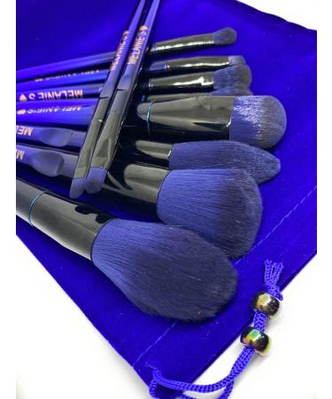 Melanie's10 pieces makeup brush set with Velvet bag. Dark Blue.